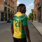 Afro-Jamaicans Football Custom Zipper Polo Shirt Gold Ethnic Motifs
