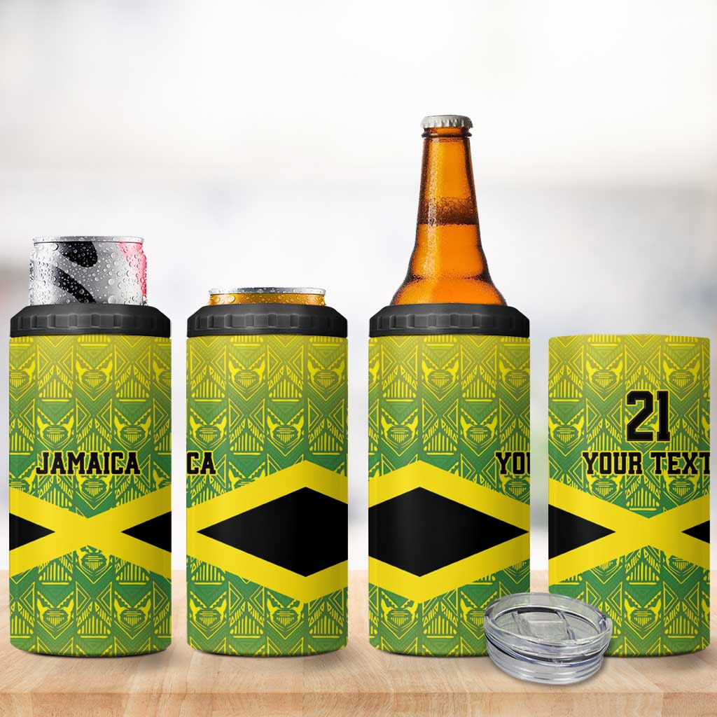 Afro-Jamaicans Custom 4 in 1 Can Cooler Tumbler Reggae Boyz With Traditional Pattern