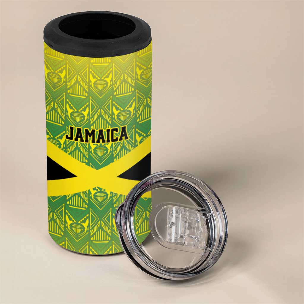 Afro-Jamaicans Custom 4 in 1 Can Cooler Tumbler Reggae Boyz With Traditional Pattern