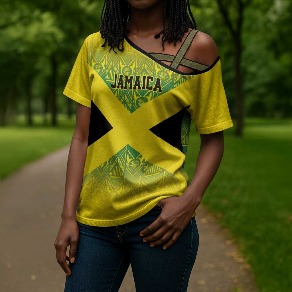 Afro-Jamaicans Custom Cross Shoulder Shirt Reggae Boyz With Traditional Pattern