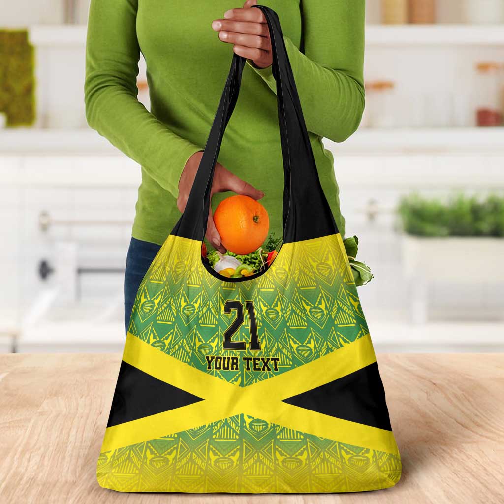 Afro-Jamaicans Custom Grocery Bag Reggae Boyz With Traditional Pattern