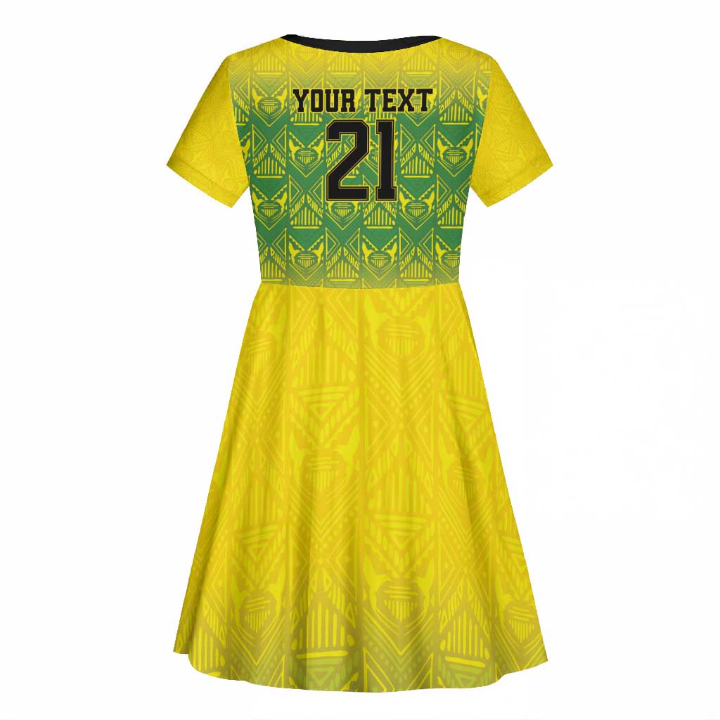 Afro-Jamaicans Custom Kid Short Sleeve Dress Reggae Boyz With Traditional Pattern