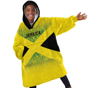 Afro-Jamaicans Custom Kid Wearable Blanket Hoodie Reggae Boyz With Traditional Pattern