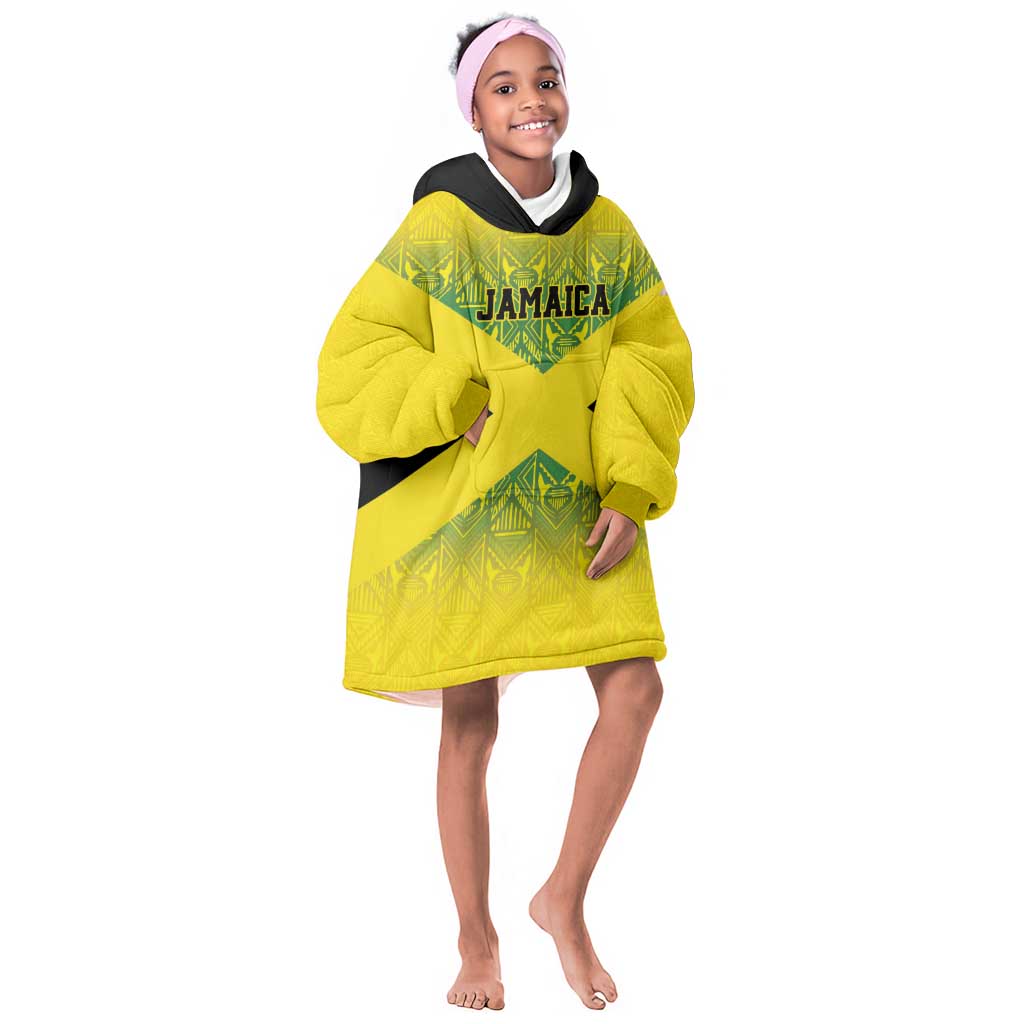 Afro-Jamaicans Custom Kid Wearable Blanket Hoodie Reggae Boyz With Traditional Pattern