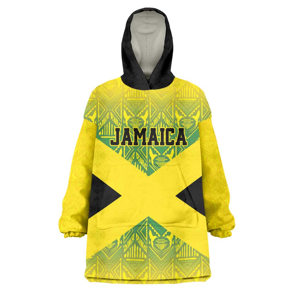 Afro-Jamaicans Custom Kid Wearable Blanket Hoodie Reggae Boyz With Traditional Pattern