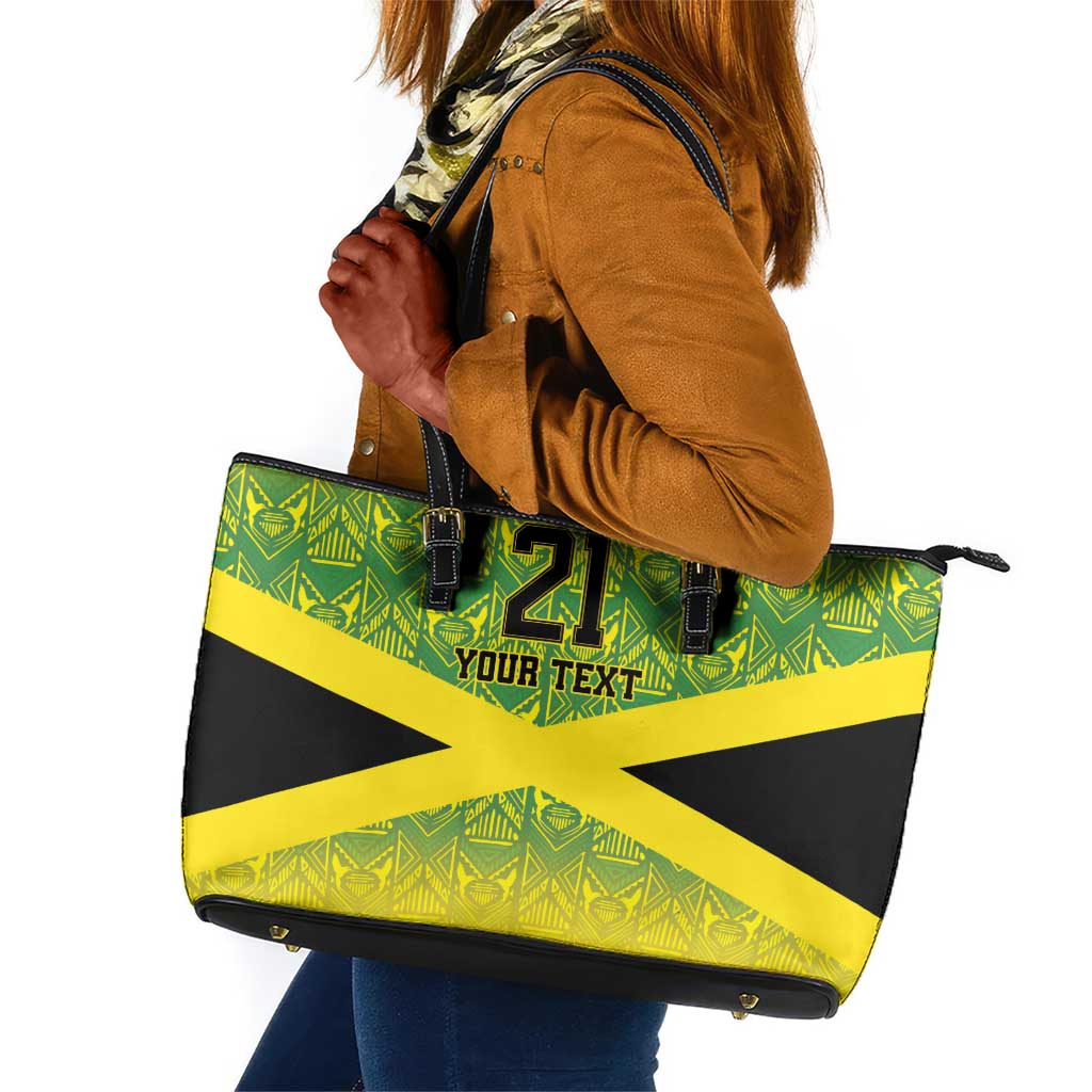 Afro-Jamaicans Custom Leather Tote Bag Reggae Boyz With Traditional Pattern