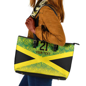 Afro-Jamaicans Custom Leather Tote Bag Reggae Boyz With Traditional Pattern