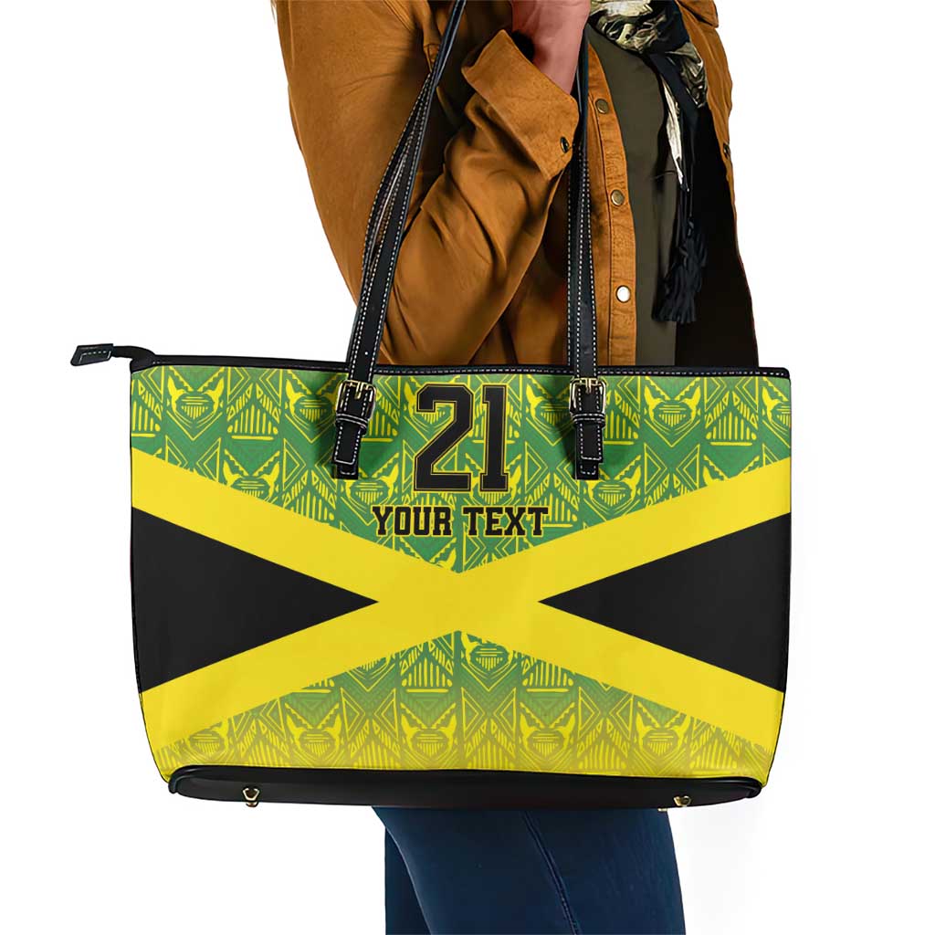 Afro-Jamaicans Custom Leather Tote Bag Reggae Boyz With Traditional Pattern