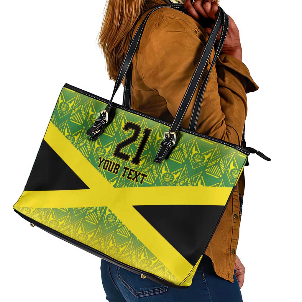 Afro-Jamaicans Custom Leather Tote Bag Reggae Boyz With Traditional Pattern
