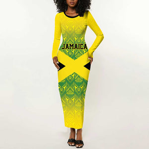Afro-Jamaicans Custom Long Sleeve Bodycon Dress Reggae Boyz With Traditional Pattern LT9