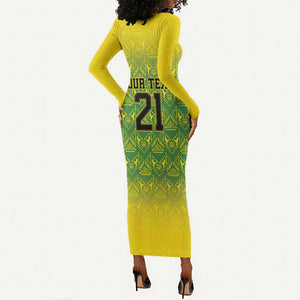 Afro-Jamaicans Custom Long Sleeve Bodycon Dress Reggae Boyz With Traditional Pattern LT9