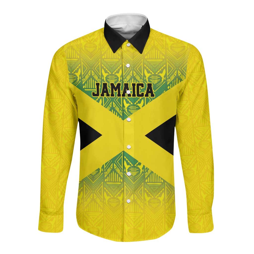 Afro-Jamaicans Custom Long Sleeve Button Shirt Reggae Boyz With Traditional Pattern