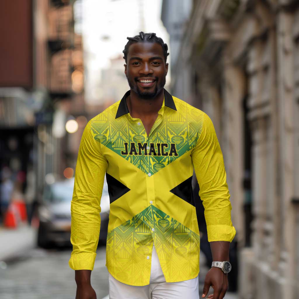 Afro-Jamaicans Custom Long Sleeve Button Shirt Reggae Boyz With Traditional Pattern