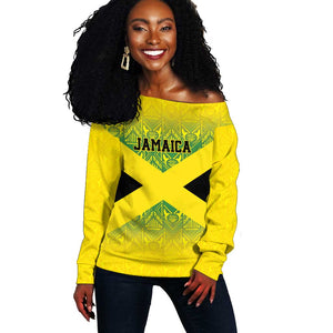 Afro-Jamaicans Custom Off Shoulder Sweater Reggae Boyz With Traditional Pattern