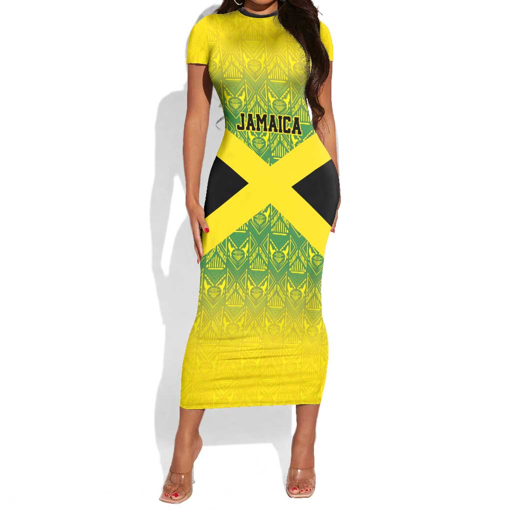 Afro-Jamaicans Custom Short Sleeve Bodycon Dress Reggae Boyz With Traditional Pattern LT9