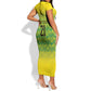 Afro-Jamaicans Custom Short Sleeve Bodycon Dress Reggae Boyz With Traditional Pattern LT9