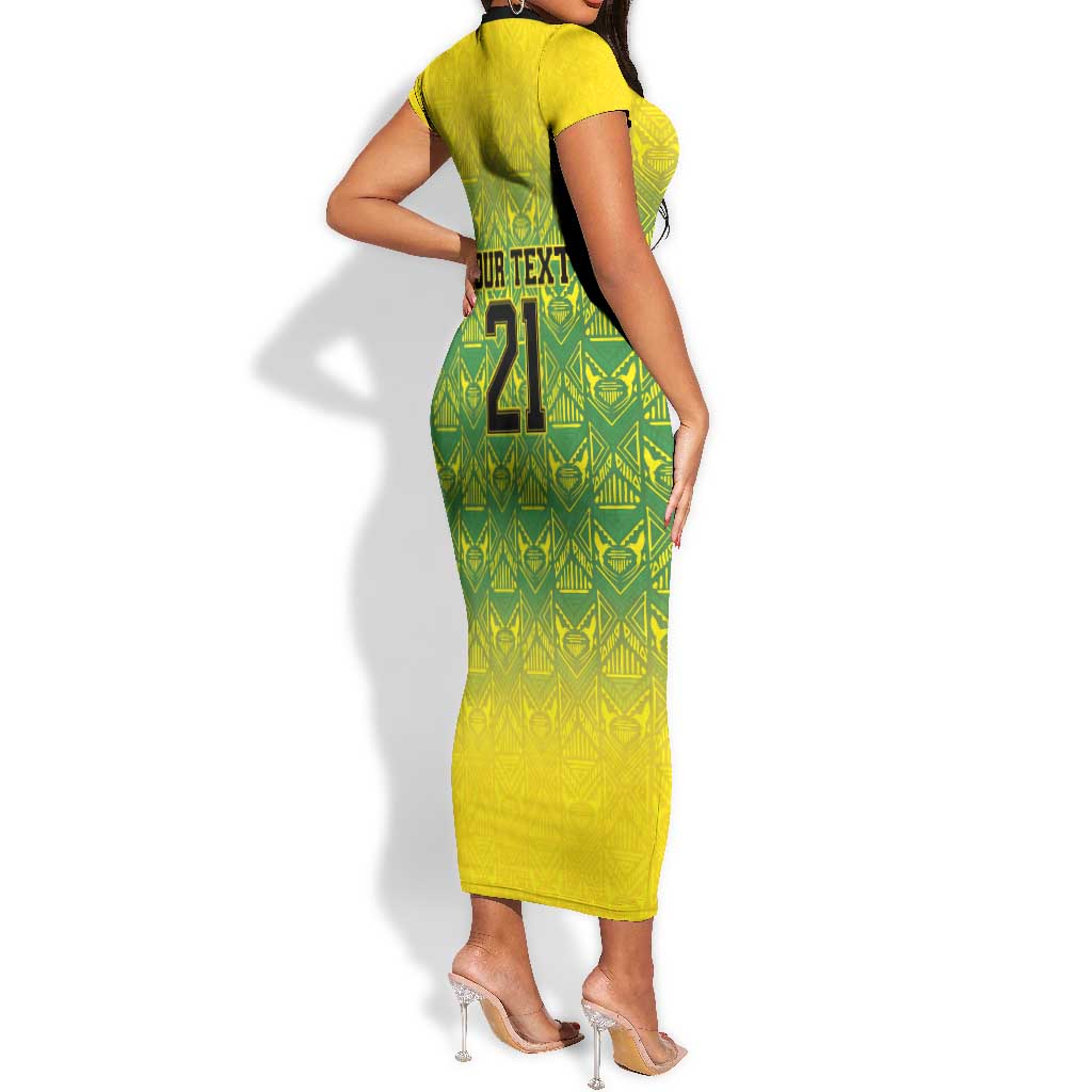 Afro-Jamaicans Custom Short Sleeve Bodycon Dress Reggae Boyz With Traditional Pattern LT9
