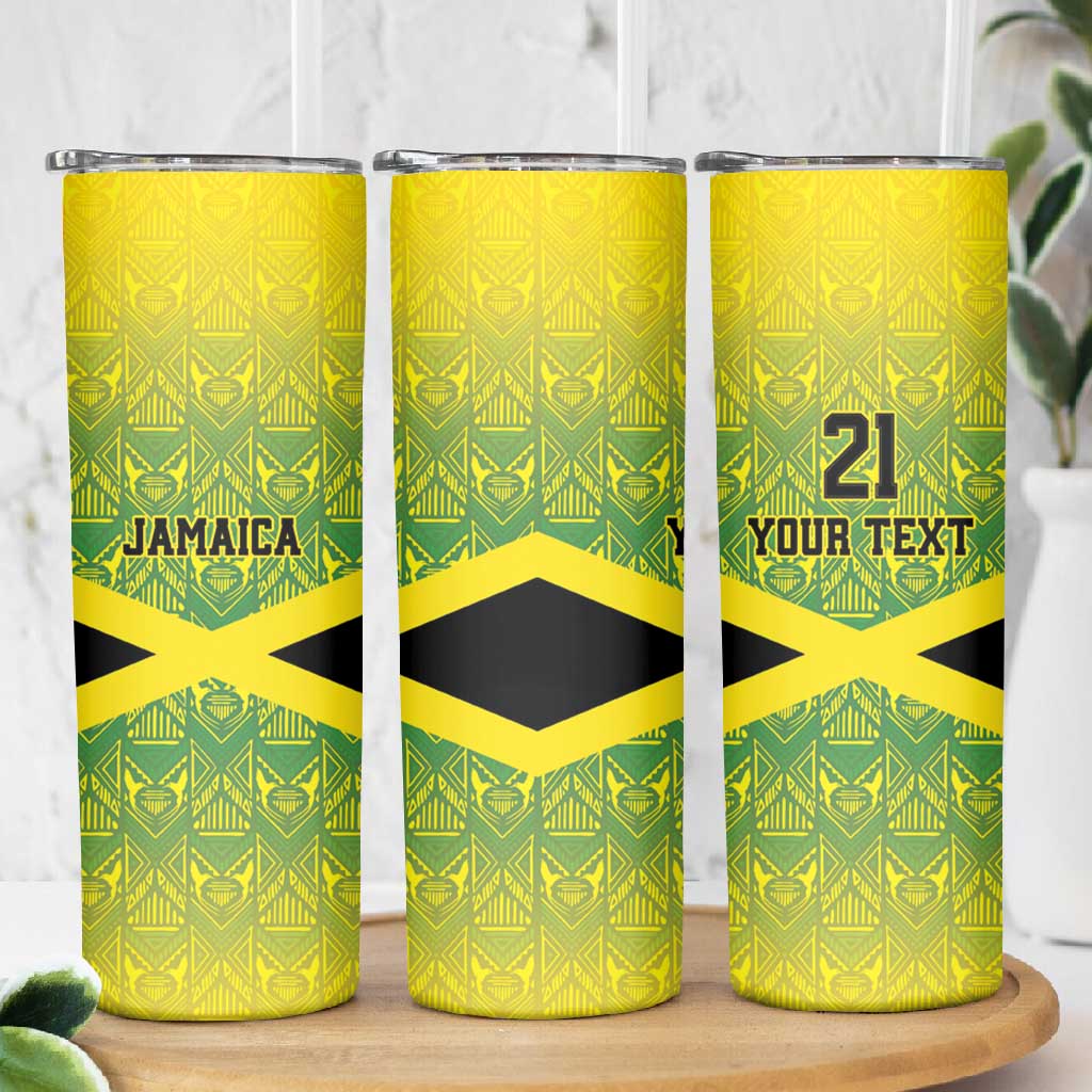 Afro-Jamaicans Custom Skinny Tumbler Reggae Boyz With Traditional Pattern