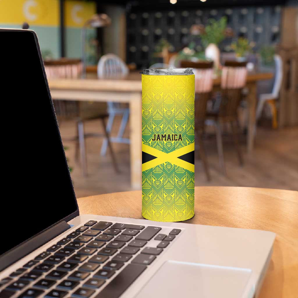 Afro-Jamaicans Custom Skinny Tumbler Reggae Boyz With Traditional Pattern