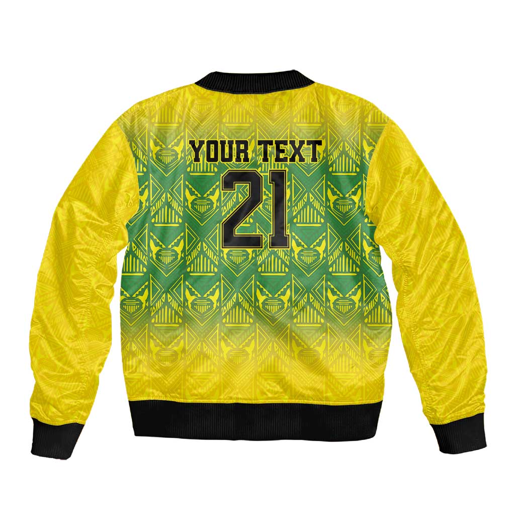 Afro-Jamaicans Custom Sleeve Zip Bomber Jacket Reggae Boyz With Traditional Pattern