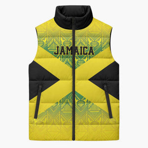 Afro-Jamaicans Custom Sleeveless Puffer Jacket Reggae Boyz With Traditional Pattern