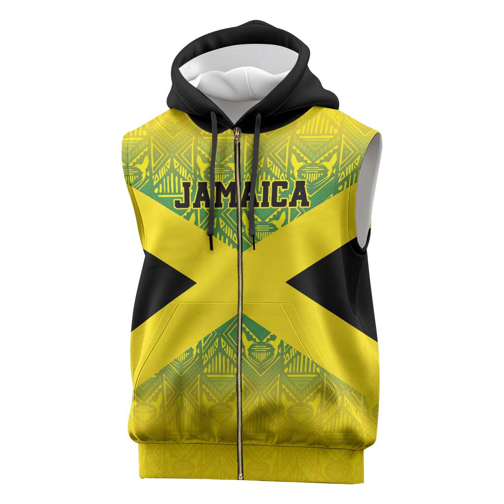 Afro-Jamaicans Custom Sleeveless Zip Hoodie Reggae Boyz With Traditional Pattern - African Pride