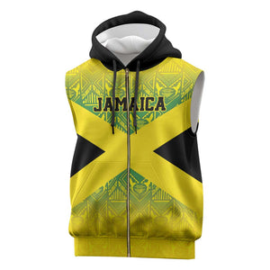 Afro-Jamaicans Custom Sleeveless Zip Hoodie Reggae Boyz With Traditional Pattern - African Pride