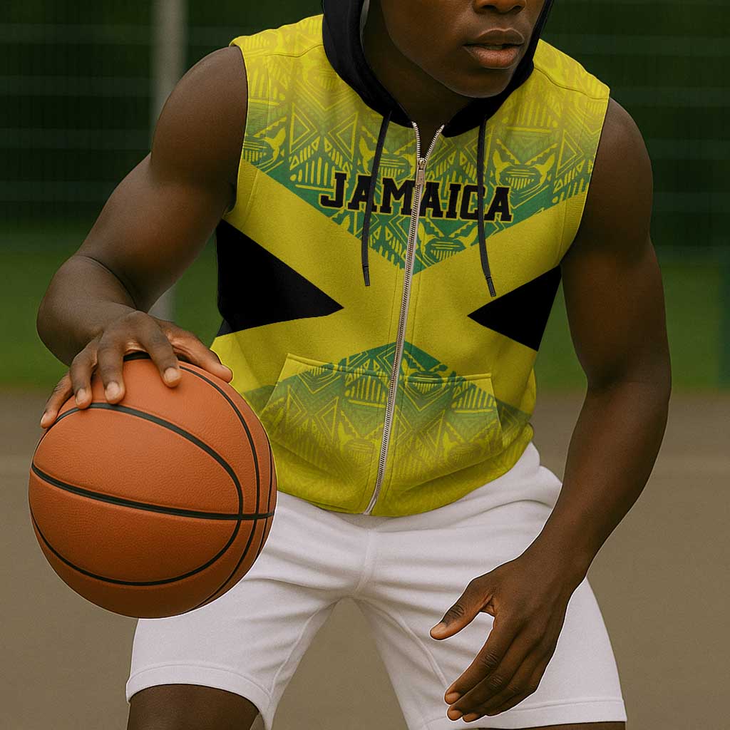 Afro-Jamaicans Custom Sleeveless Zip Hoodie Reggae Boyz With Traditional Pattern - African Pride
