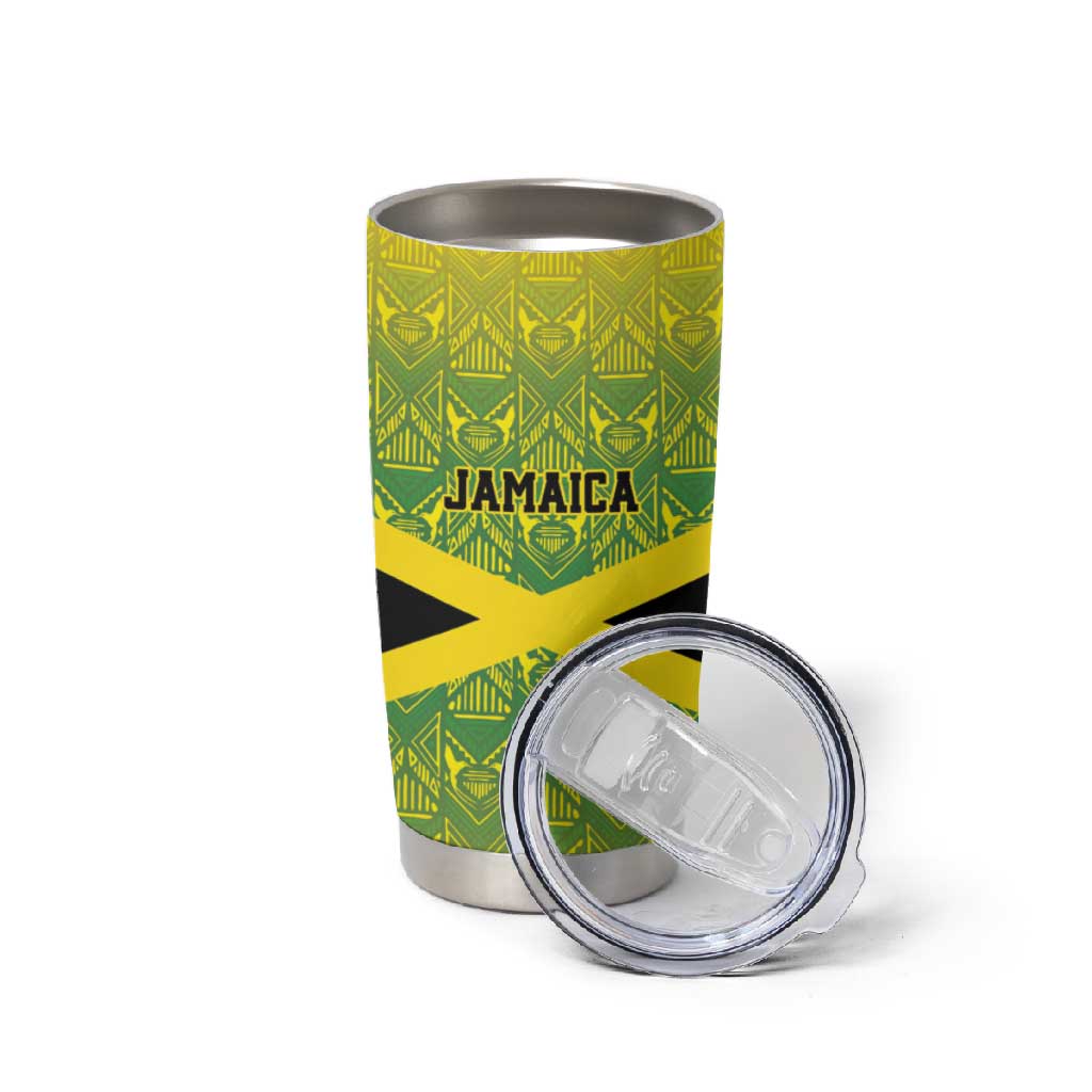 Afro-Jamaicans Custom Tumbler Cup Reggae Boyz With Traditional Pattern