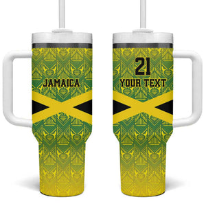 Afro-Jamaicans Custom Tumbler With Handle Reggae Boyz With Traditional Pattern