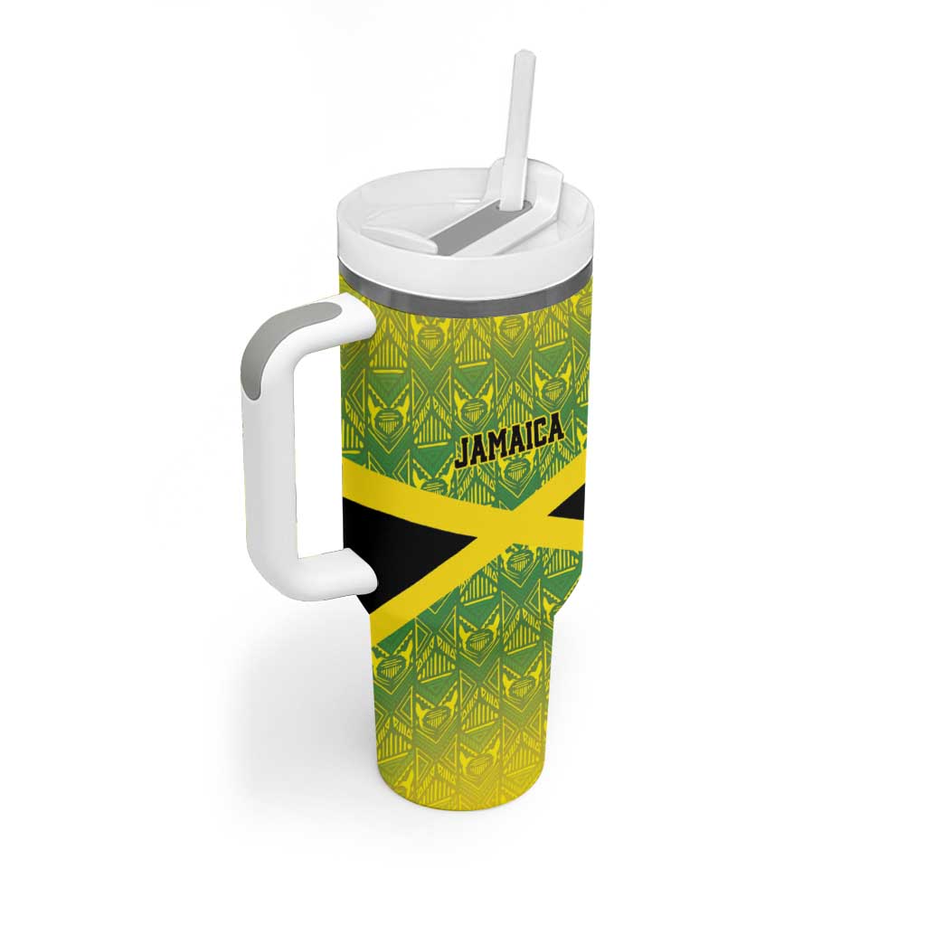 Afro-Jamaicans Custom Tumbler With Handle Reggae Boyz With Traditional Pattern