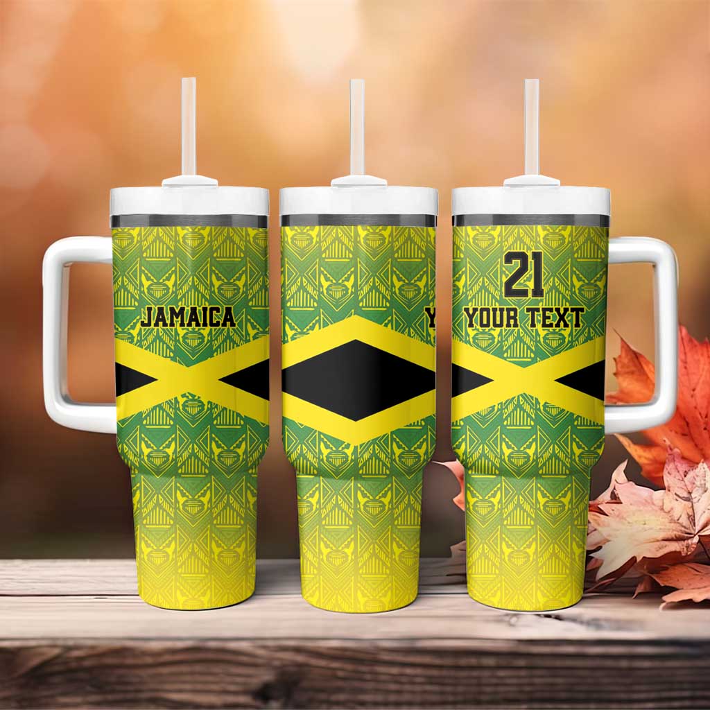 Afro-Jamaicans Custom Tumbler With Handle Reggae Boyz With Traditional Pattern