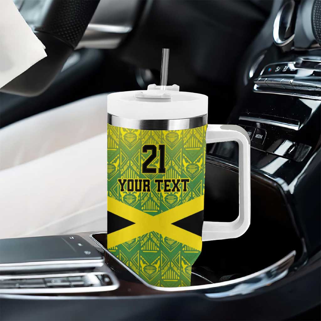 Afro-Jamaicans Custom Tumbler With Handle Reggae Boyz With Traditional Pattern