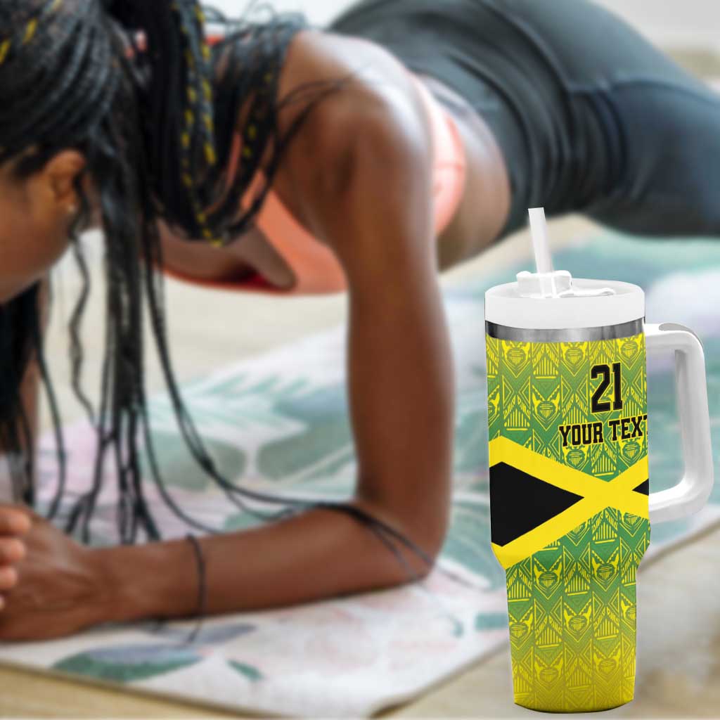 Afro-Jamaicans Custom Tumbler With Handle Reggae Boyz With Traditional Pattern