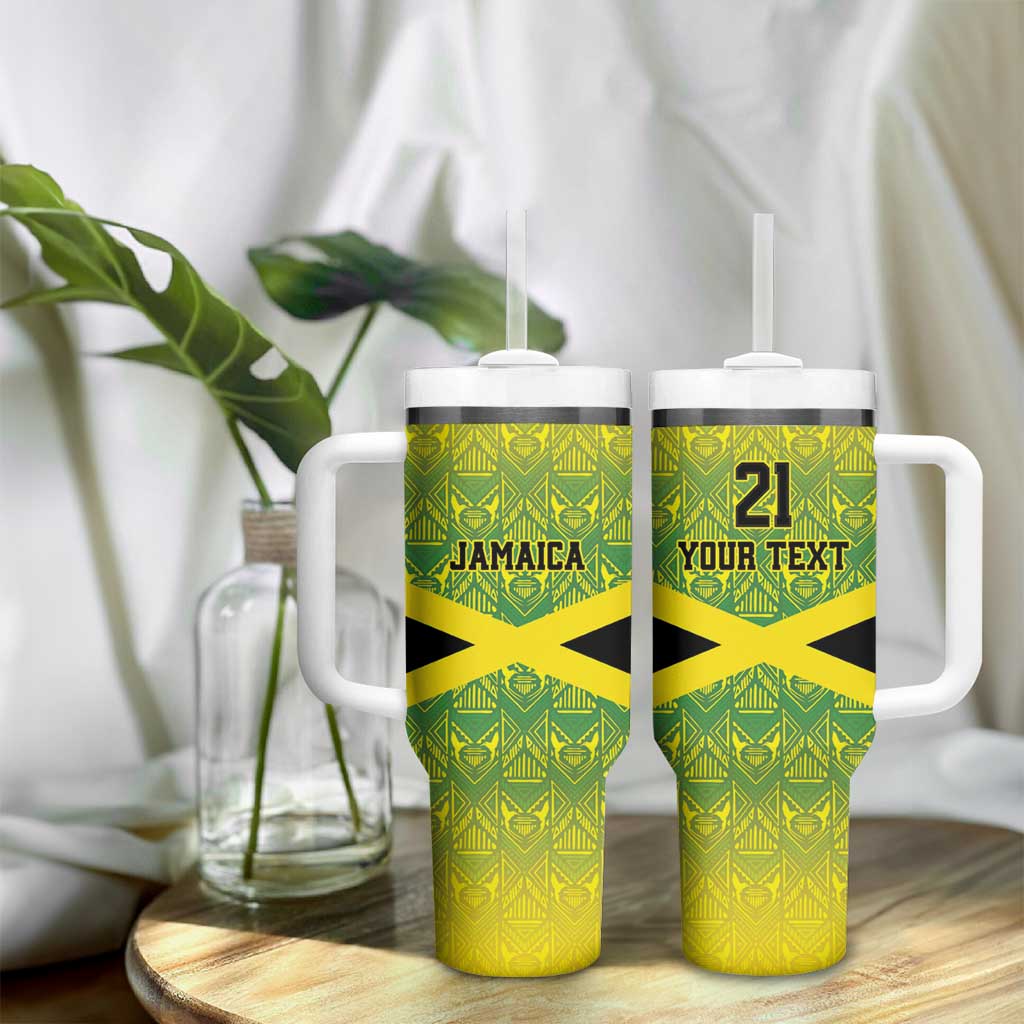 Afro-Jamaicans Custom Tumbler With Handle Reggae Boyz With Traditional Pattern
