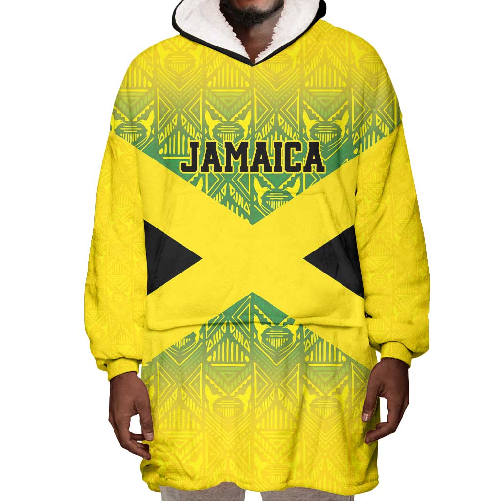 Afro-Jamaicans Custom Wearable Blanket Hoodie Reggae Boyz With Traditional Pattern