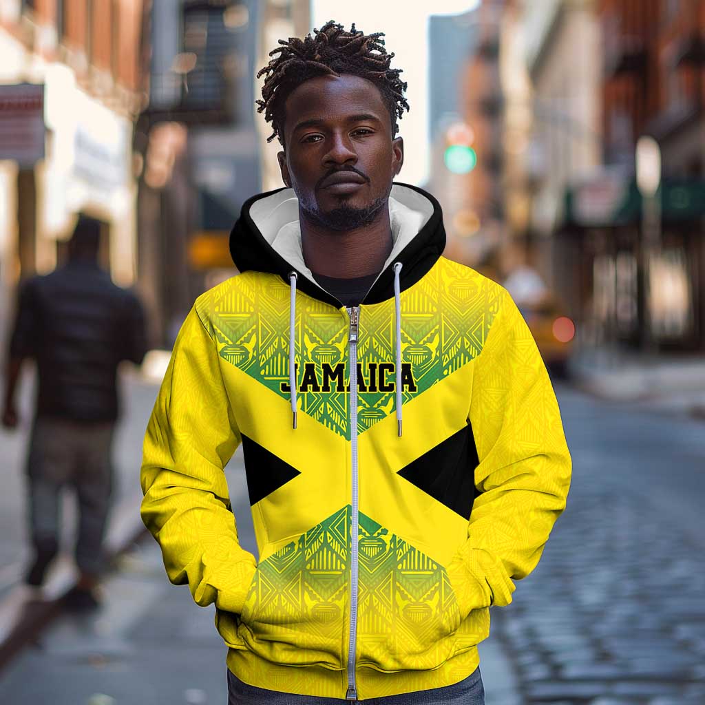 Afro-Jamaicans Custom Zip Hoodie Reggae Boyz With Traditional Pattern