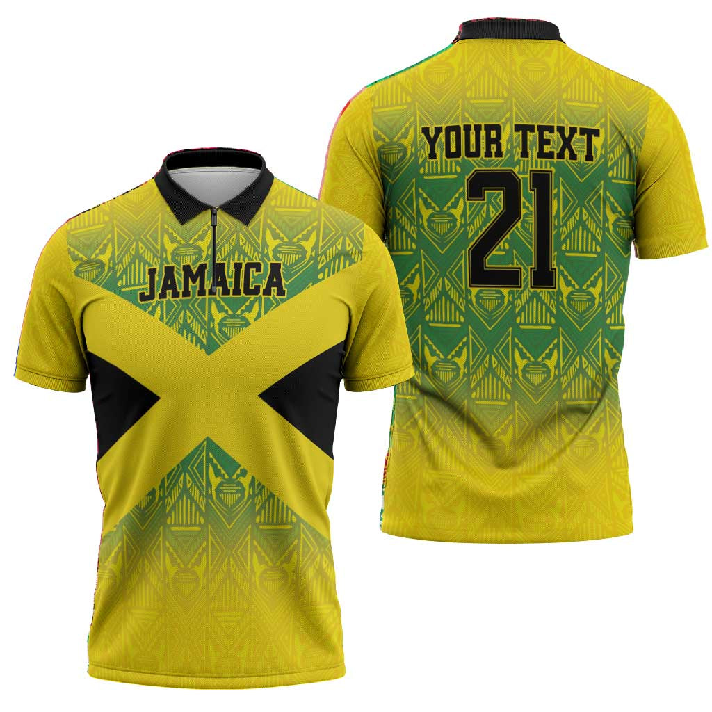 Afro-Jamaicans Custom Zipper Polo Shirt Reggae Boyz With Traditional Pattern