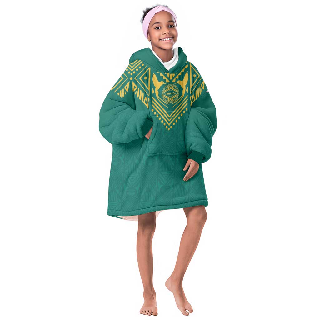 Afro-Jamaicans Tribal Custom Football Kid Wearable Blanket Hoodie Green Style