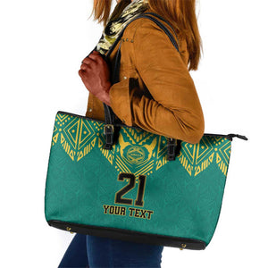 Afro-Jamaicans Tribal Custom Football Leather Tote Bag Green Style