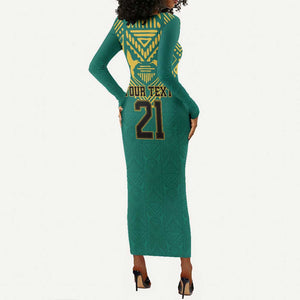 Afro-Jamaicans Tribal Custom Football Long Sleeve Bodycon Dress Green Style LT9