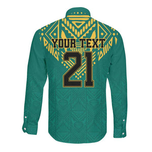 Afro-Jamaicans Tribal Custom Football Long Sleeve Button Shirt Green Style