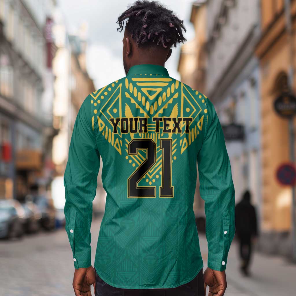 Afro-Jamaicans Tribal Custom Football Long Sleeve Button Shirt Green Style