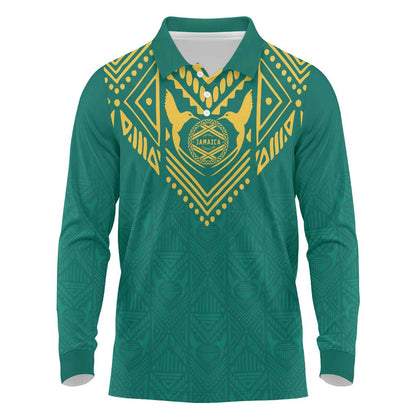 Afro-Jamaicans Tribal Custom Football Long Sleeve Polo Shirt Green Style