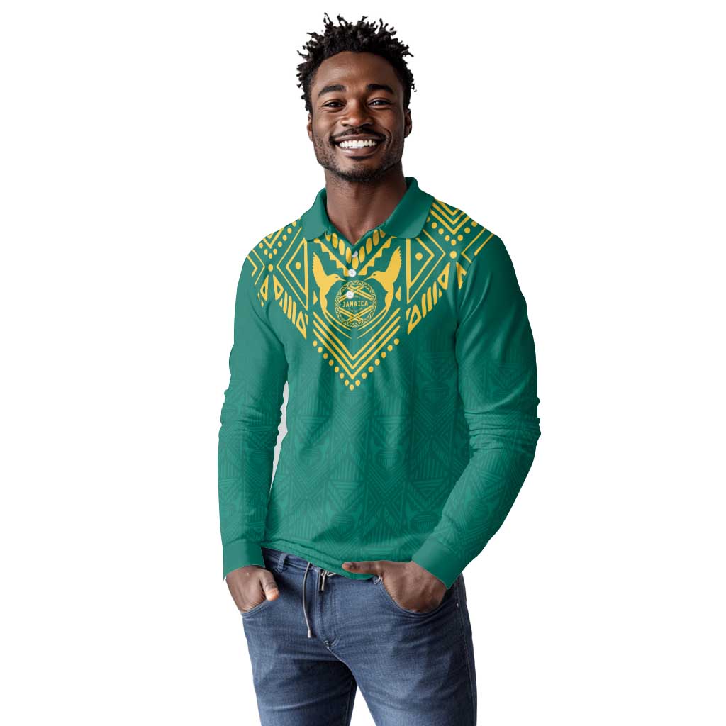Afro-Jamaicans Tribal Custom Football Long Sleeve Polo Shirt Green Style