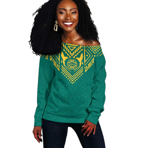 Afro-Jamaicans Tribal Custom Football Off Shoulder Sweater Green Style