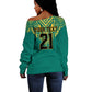 Afro-Jamaicans Tribal Custom Football Off Shoulder Sweater Green Style