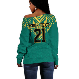 Afro-Jamaicans Tribal Custom Football Off Shoulder Sweater Green Style