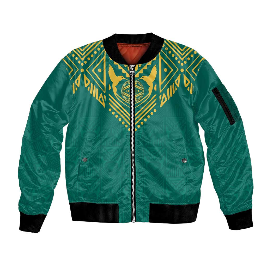 Afro-Jamaicans Tribal Custom Football Sleeve Zip Bomber Jacket Green Style