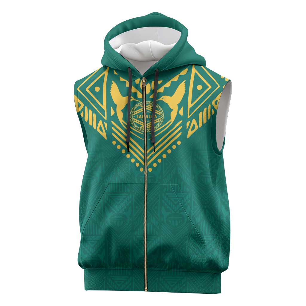 Afro-Jamaicans Tribal Custom Football Sleeveless Zip Hoodie Green Style - African Pride